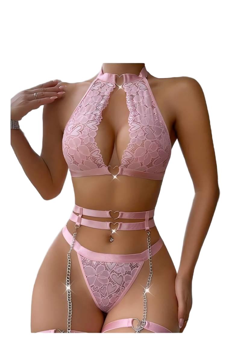 Lace Bralette Set - Set Lingerie Seksi Push Up dengan