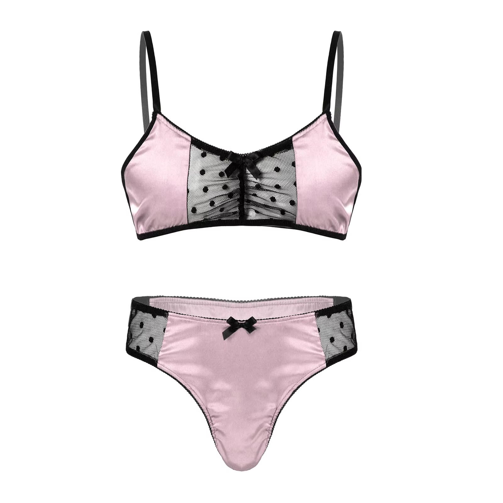 Sheer Mesh Bra - Setelan Lingerie Satin Pria Pakaian Tidur