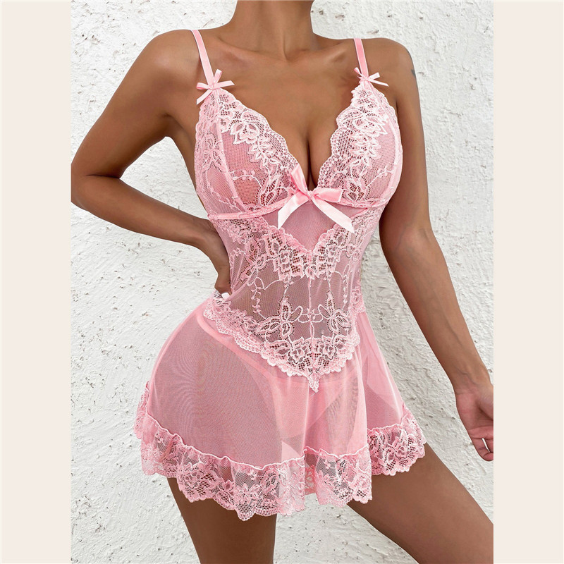 Sheer Mesh Bra - Gaun Babydoll Wanita Seksi Berenda dengan