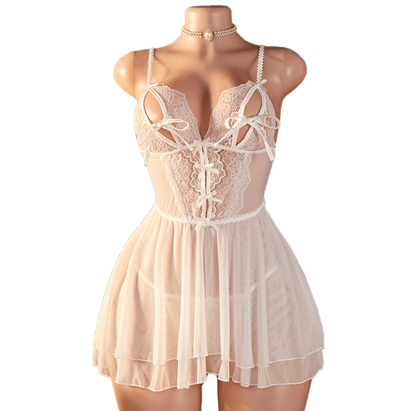 Lace Bralette Set - Lingerie Wanita Transparan Seksi, Gaun Tidur