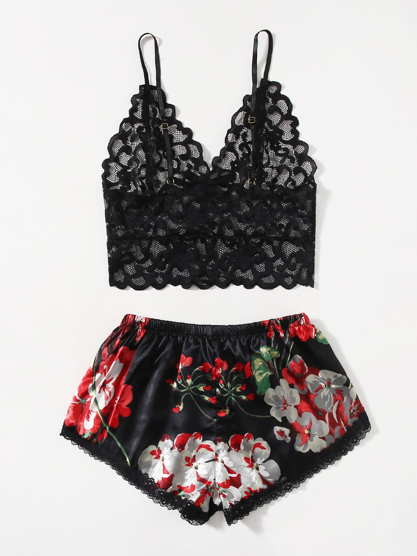 Lace Bralette Set - Set Piyama Renda Bunga untuk Wanita,