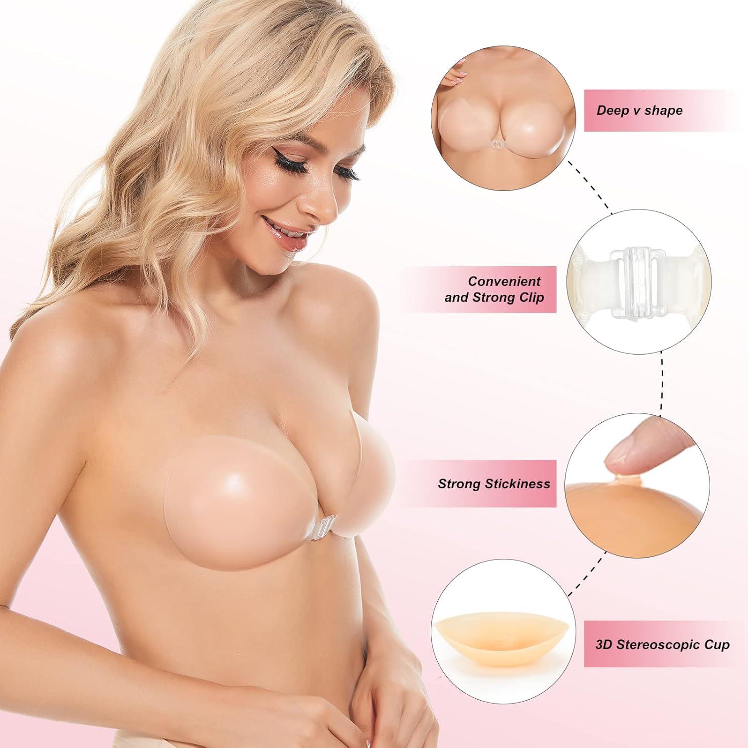 BH perekat push up tanpa tali, - Push Up Bra Silicone ulasan dan harga