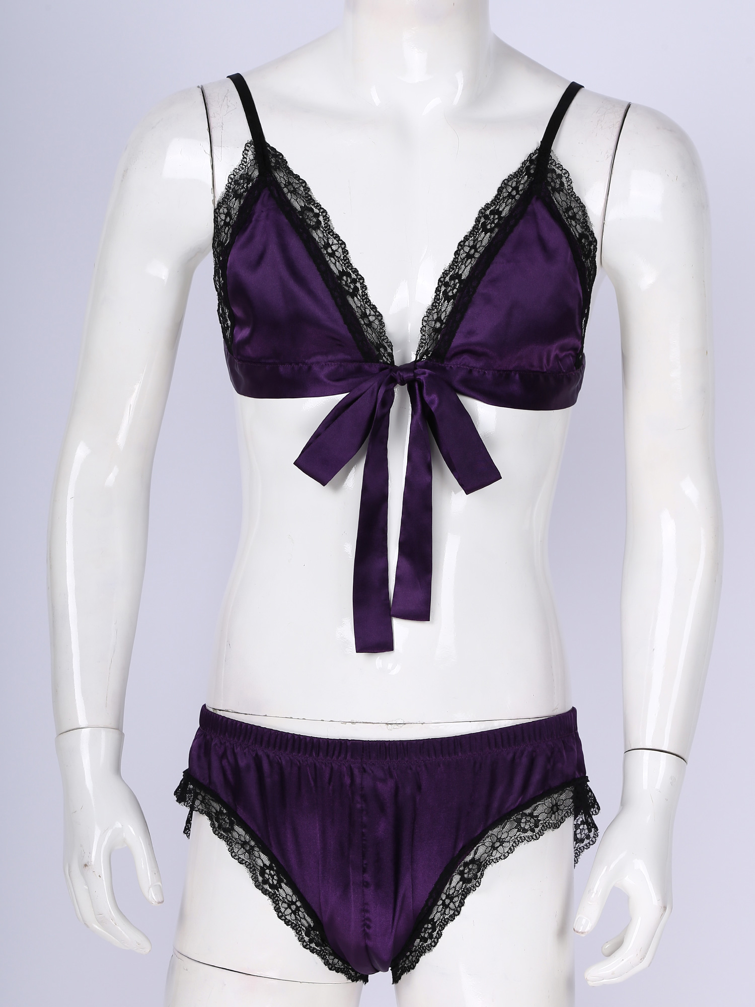 Setelan Lingerie Satin Pria Pa - Sheer Mesh Bra ulasan dan harga