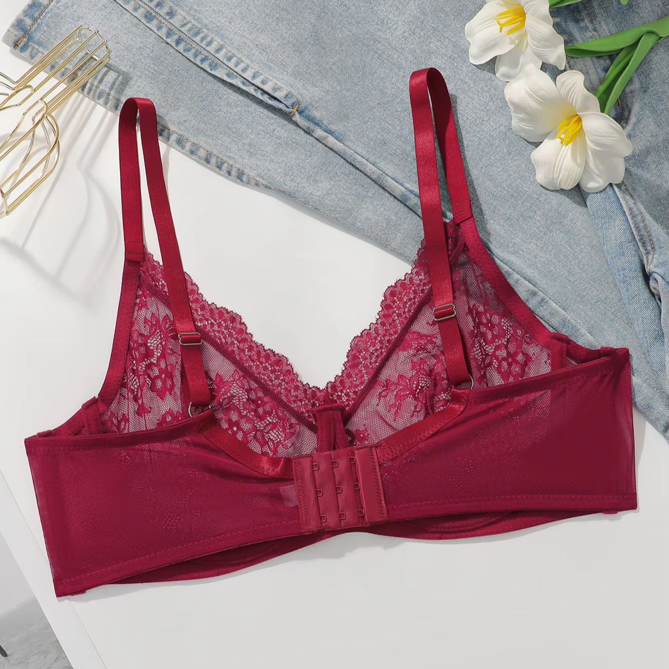 Bra Wanita Ukuran Besar Merah  - Sheer Mesh Bra ulasan dan harga