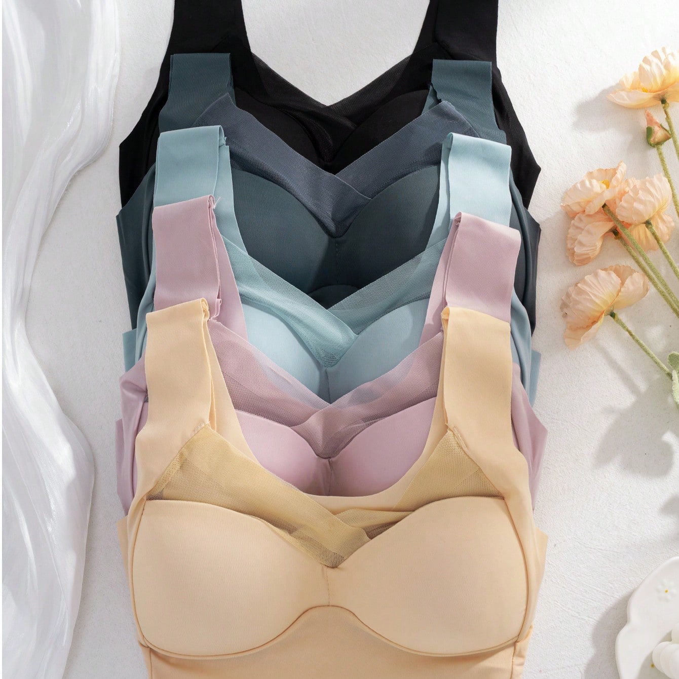 5pcs Bra Wanita Tanpa Kawat Ba - Sleep Bra Bralette ulasan dan harga