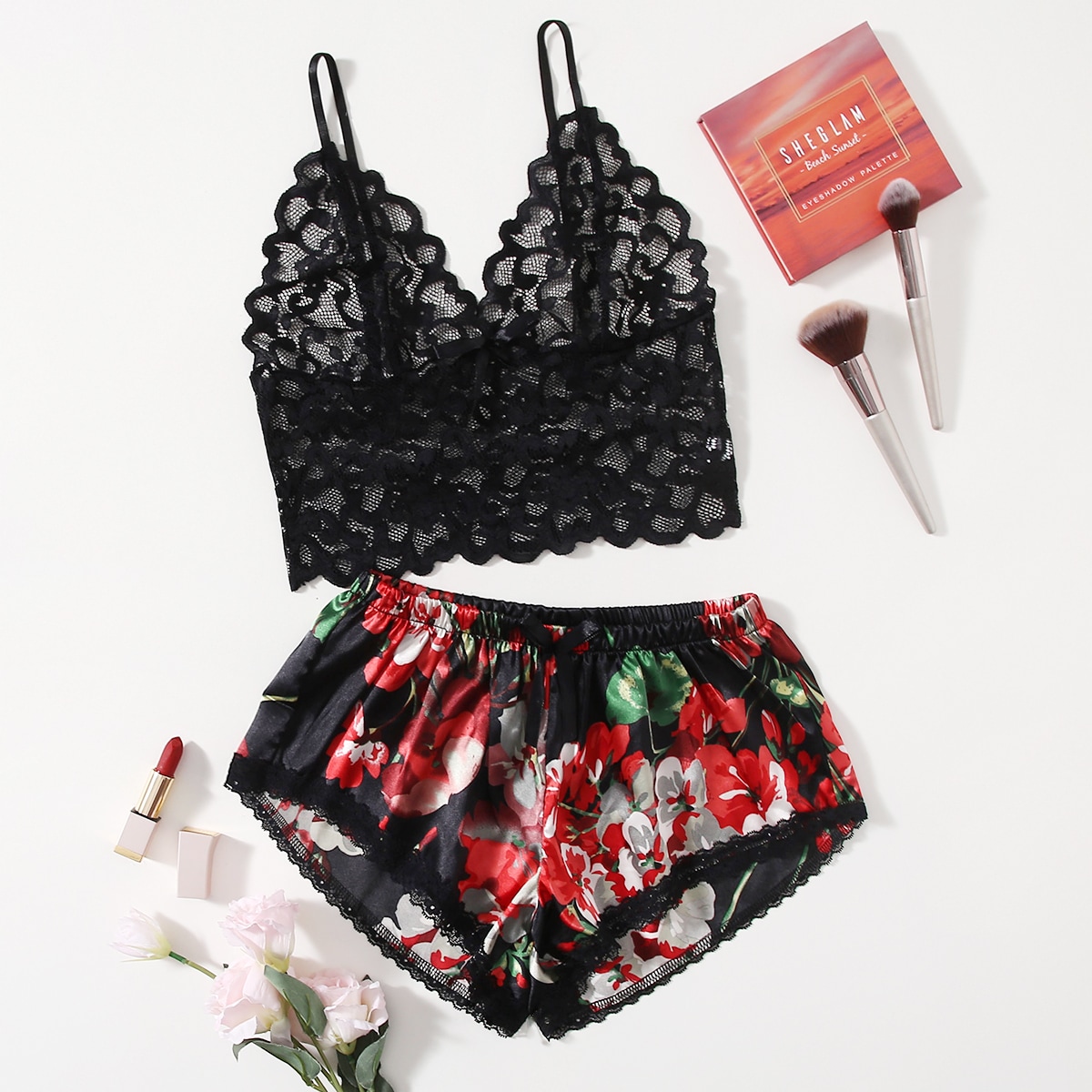 Set Piyama Renda Bunga untuk W - Lace Bralette Set ulasan dan harga