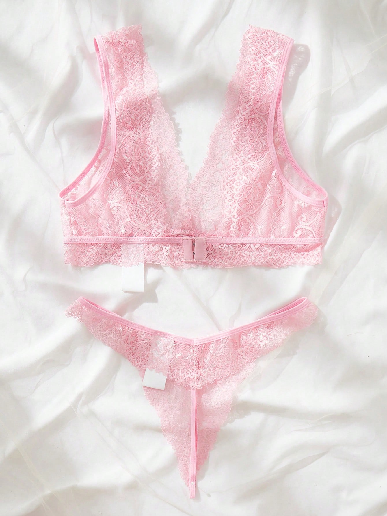 Set Lingerie Renda Pink Transp - Lace Bralette Set ulasan dan harga
