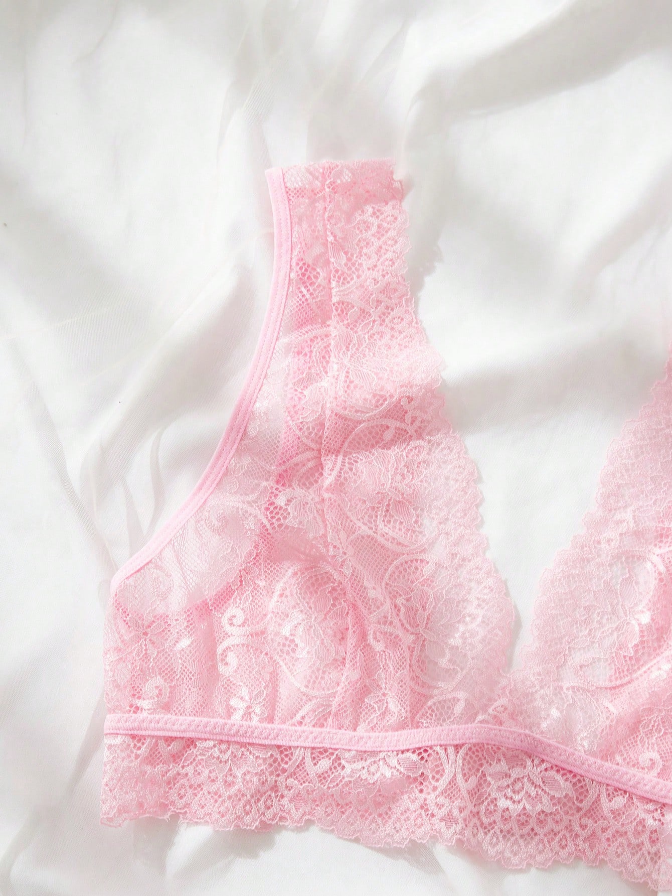 Set Lingerie Renda Pink Transp - Lace Bralette Set ulasan dan harga
