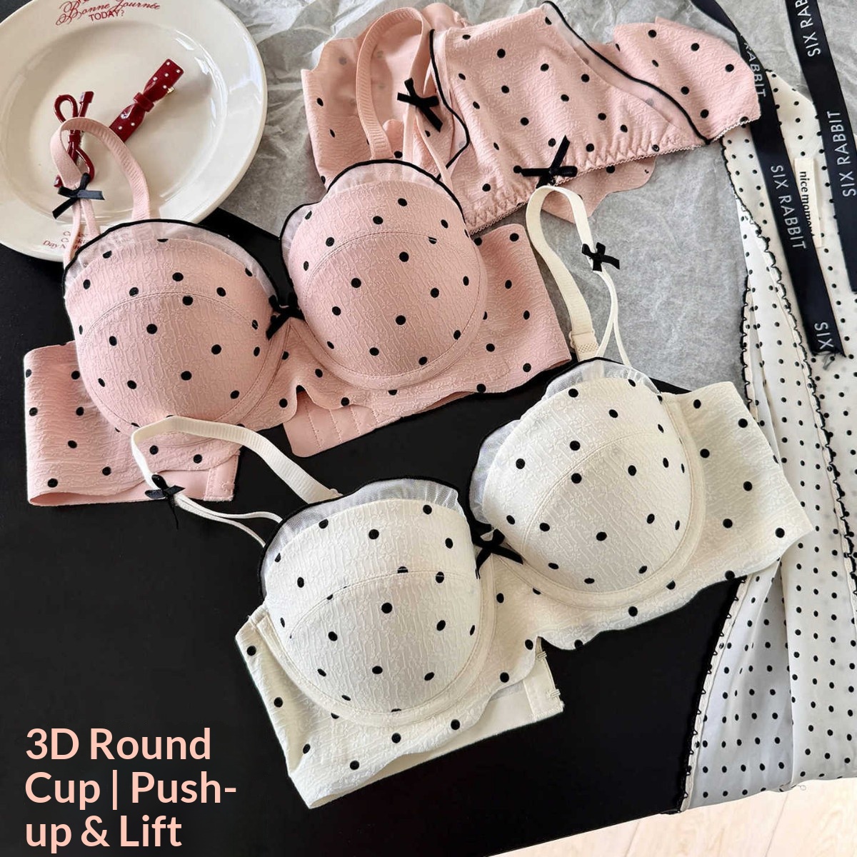 Set Bra Dua Potong Motif Polka - Cotton Bra Everyday ulasan dan harga